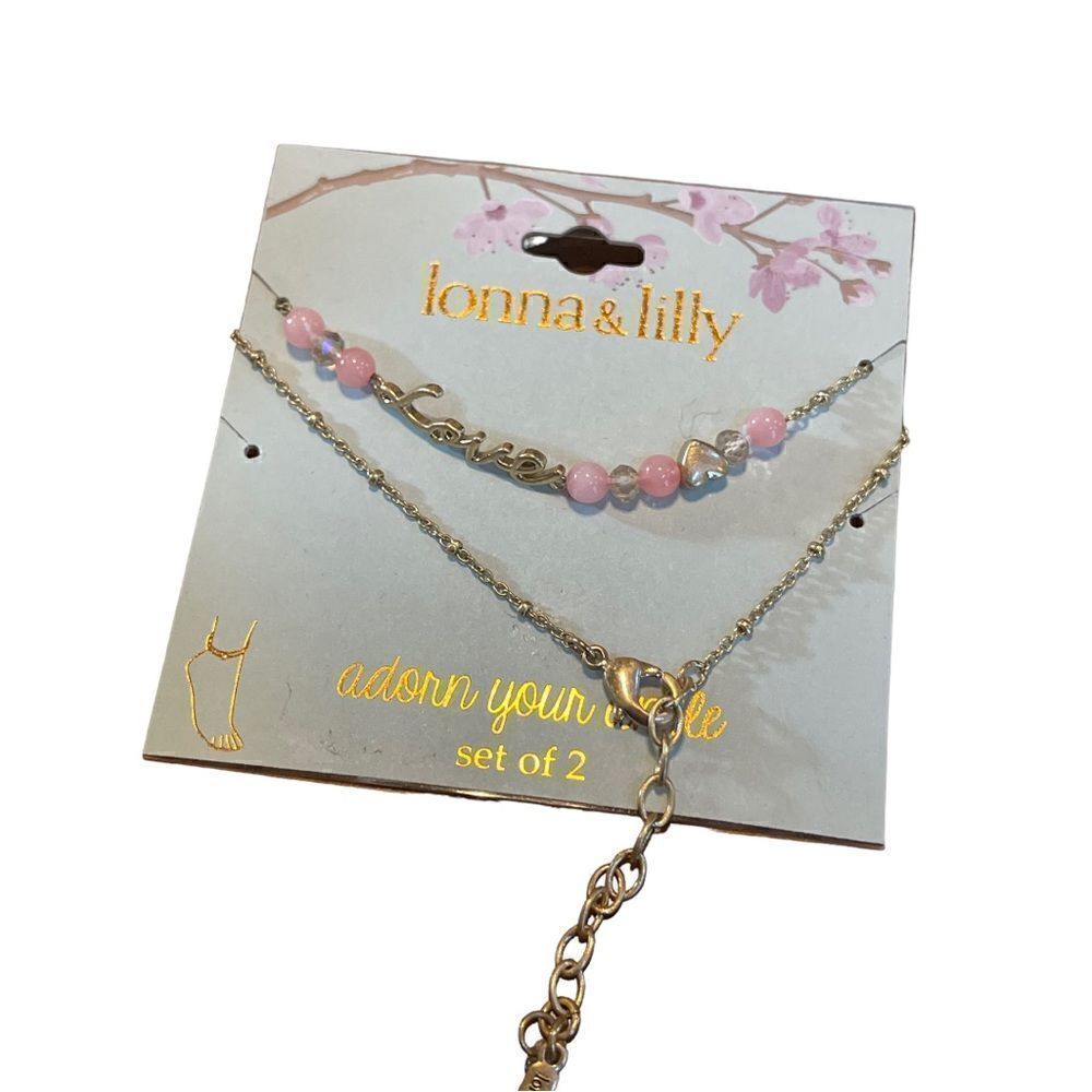 NWT LONNA & LILLY Gold-Tone Love, heart & Bead Ankle Bracelets